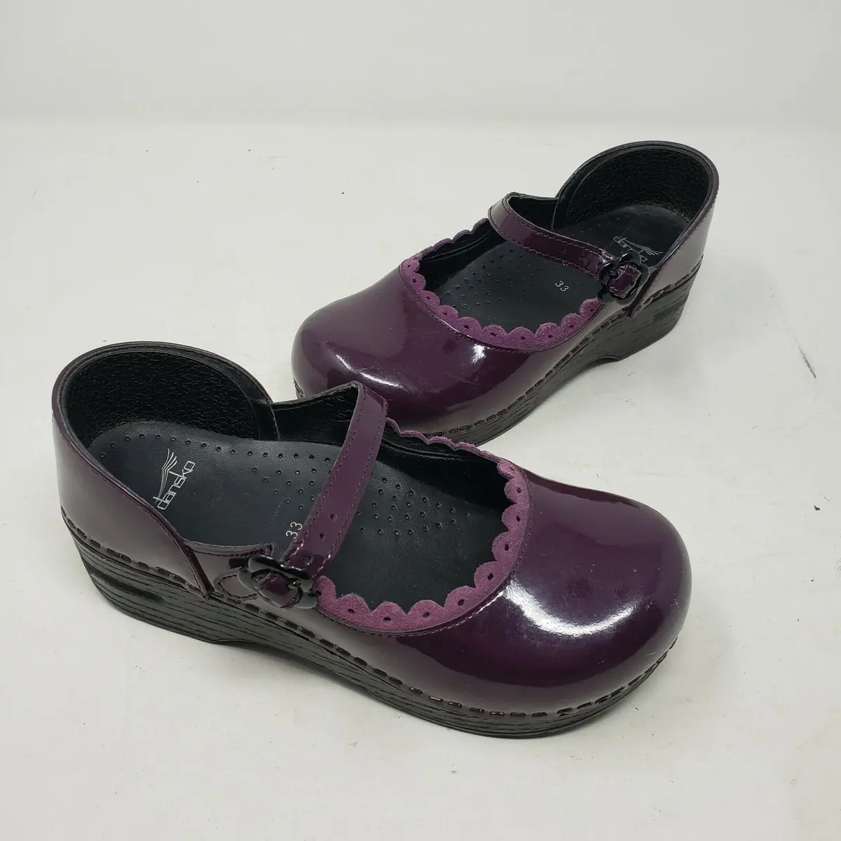 Dansko Purple Patent Leather Mary Janes Clogs Buckle Mules Girls Kids 33 11.5 12 1