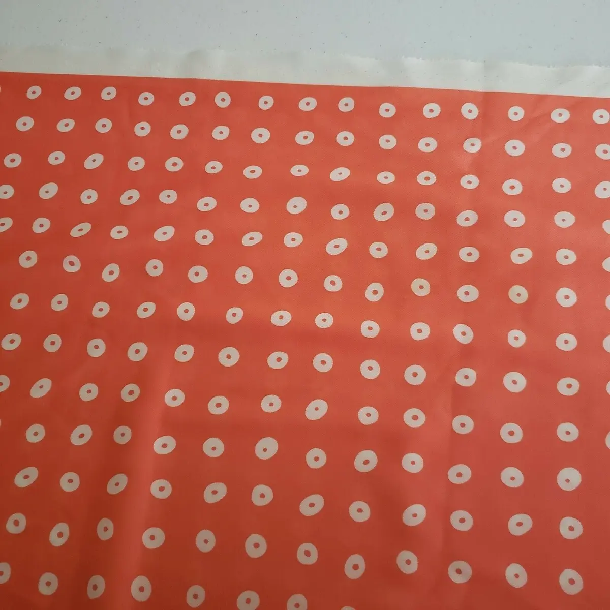 Polka Dot Donut O's Silky Satin Fabric 1.5 Yards 62.5"X54" Orange White Material 1