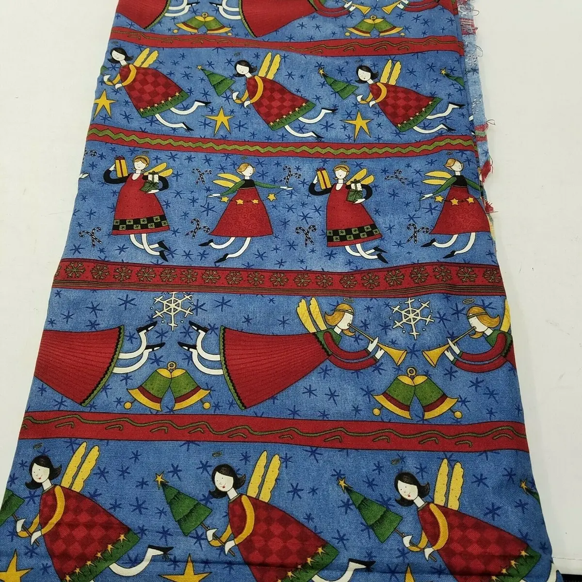 Debbie Mumm Christmas Fabric Hark Herald Angels Trumpet Trees 1.5 Yards Material 1