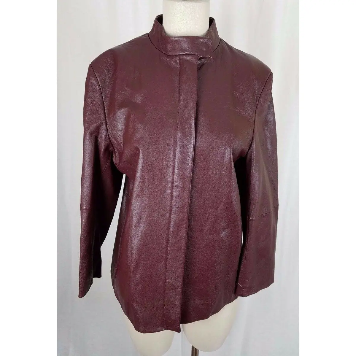 Vintage Fairbrooke Red 100% Lamb Leather Placket Front Moto Jacket Womens 12 1
