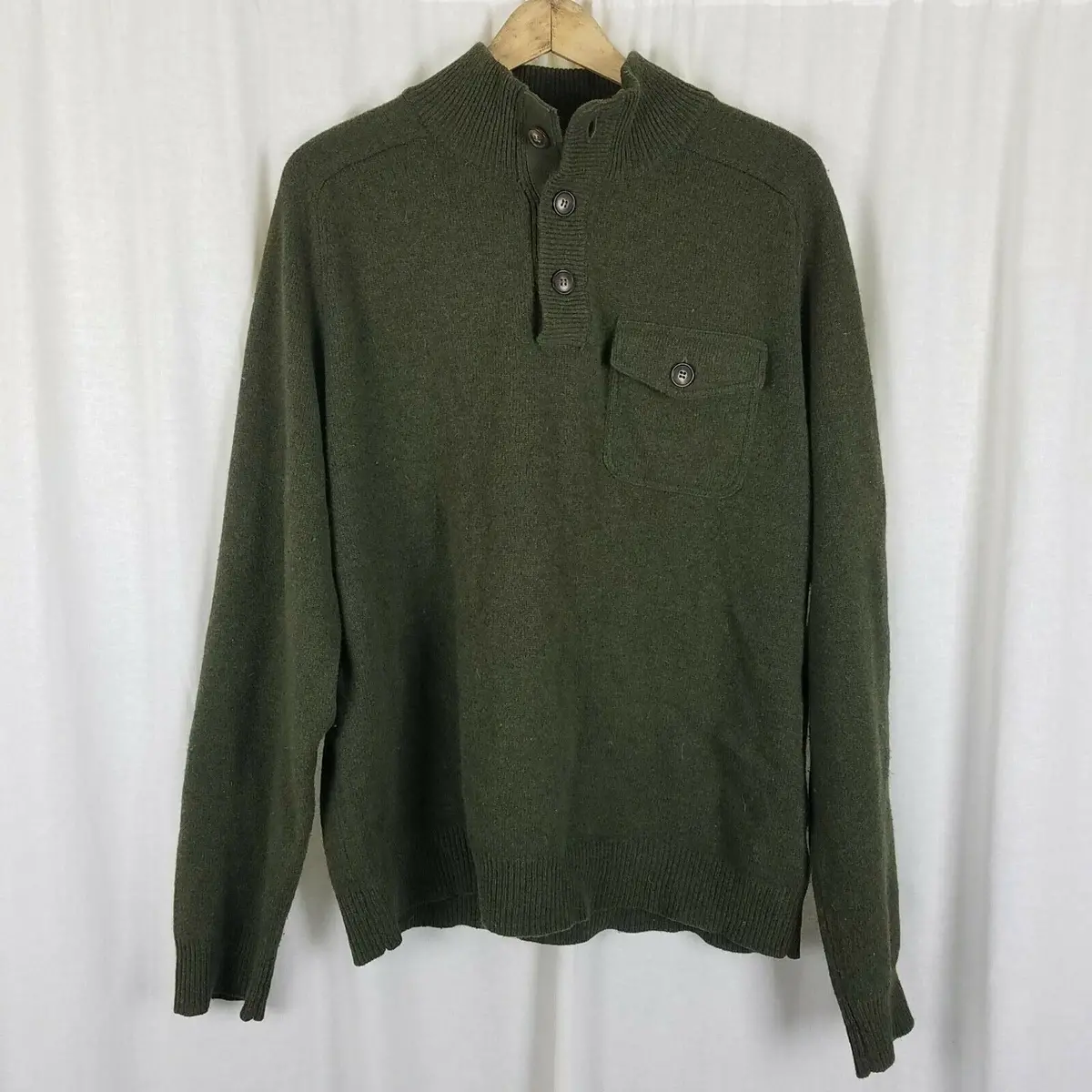 Jcrew 100% Lambswool Wool 1/4 Button Henley Pullover Sweater Mens Xl Olive Army 1