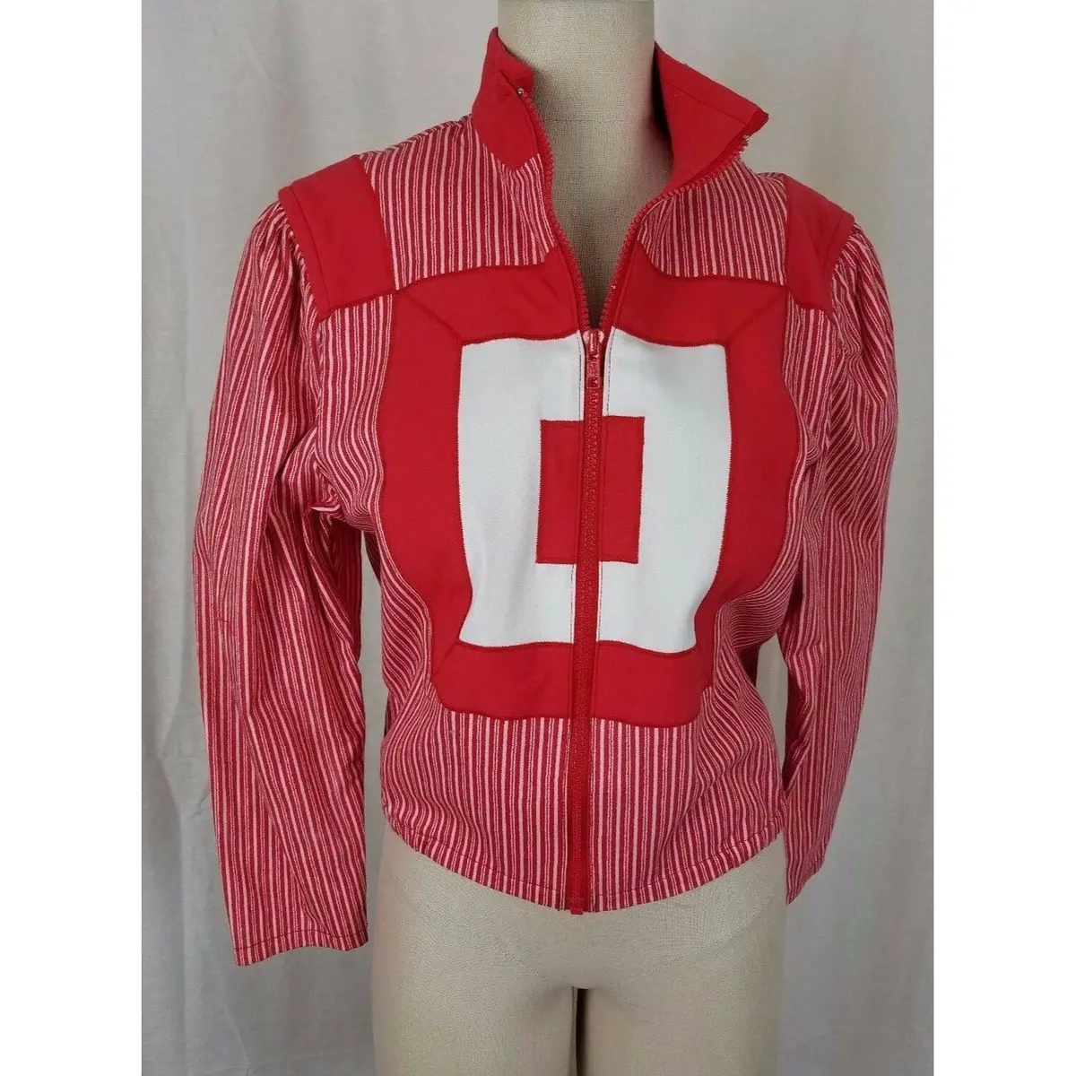 Vintage Ayako Designer Canvas Railroad Stripe Geometric Jacket Womens S M Red 1