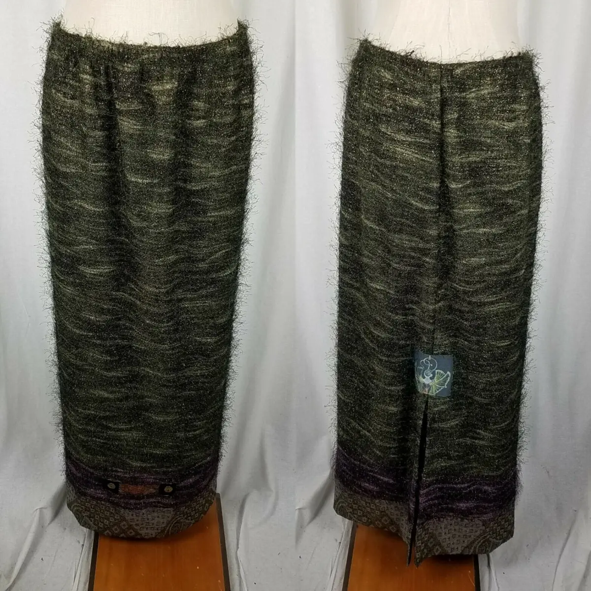 Lee Andersen Art To Wear Maxi Skirt Ombre Metallic Fuzzy Embellished Womens L 1