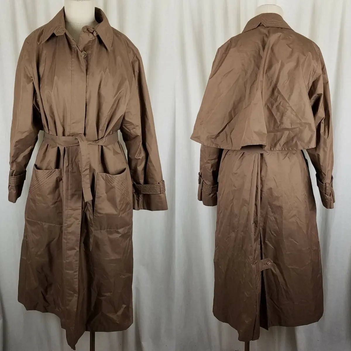 Vintage Count Romi Cape Top Trench Coat Belted Zip Out Flannel Lined Womens 6 1