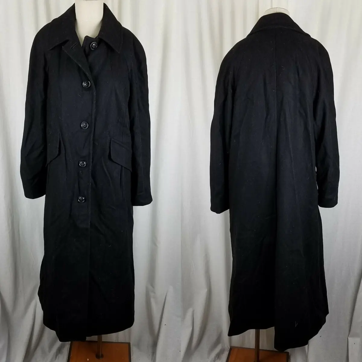 London Fog Black Winter Wool Blend Long Maxi Peacoat Womens 14 Oversized Baggy 1