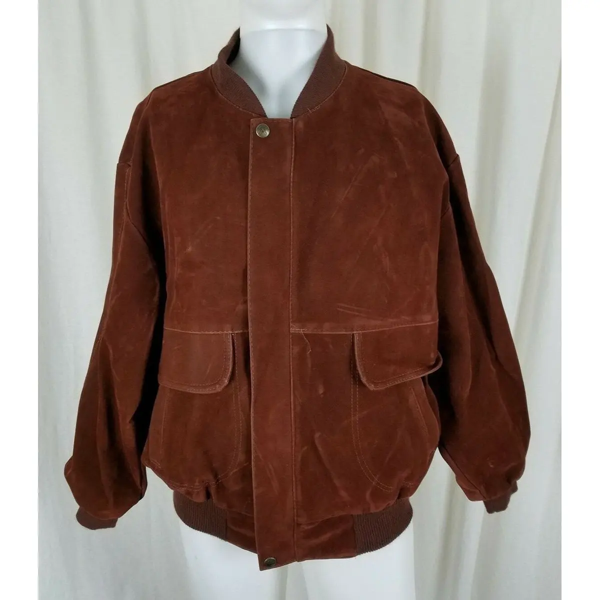 Vintage Gruppo V Vegan Leather Rust Brown Flight Bomber Jacket Mens Xl Italy 1