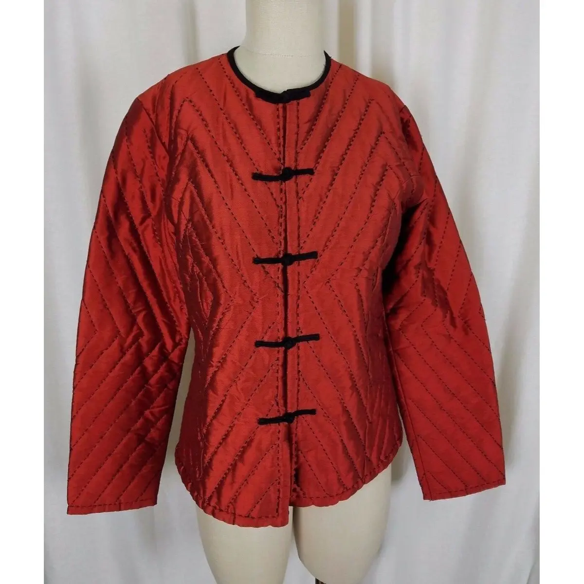 Shira Leah Chicago Quilted Mandarin Asian Inspired Changshan Jacket Womens L Red 1