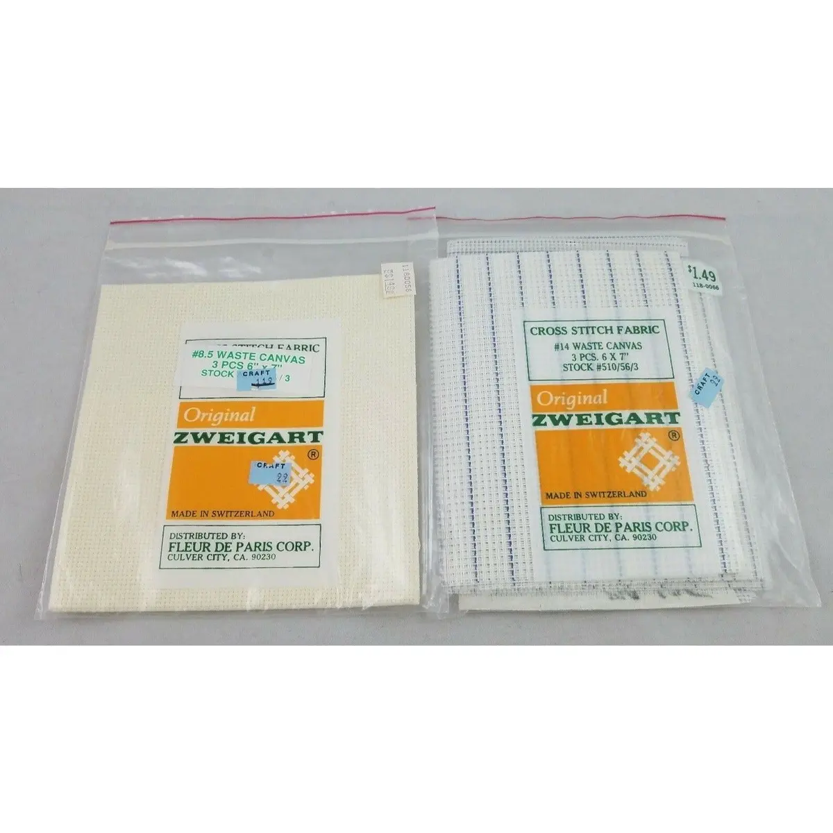 Zweigart Counted Cross Stitch Fabric Lot 2 8.5 14 Count Cotton Nos Blue Stripe 1
