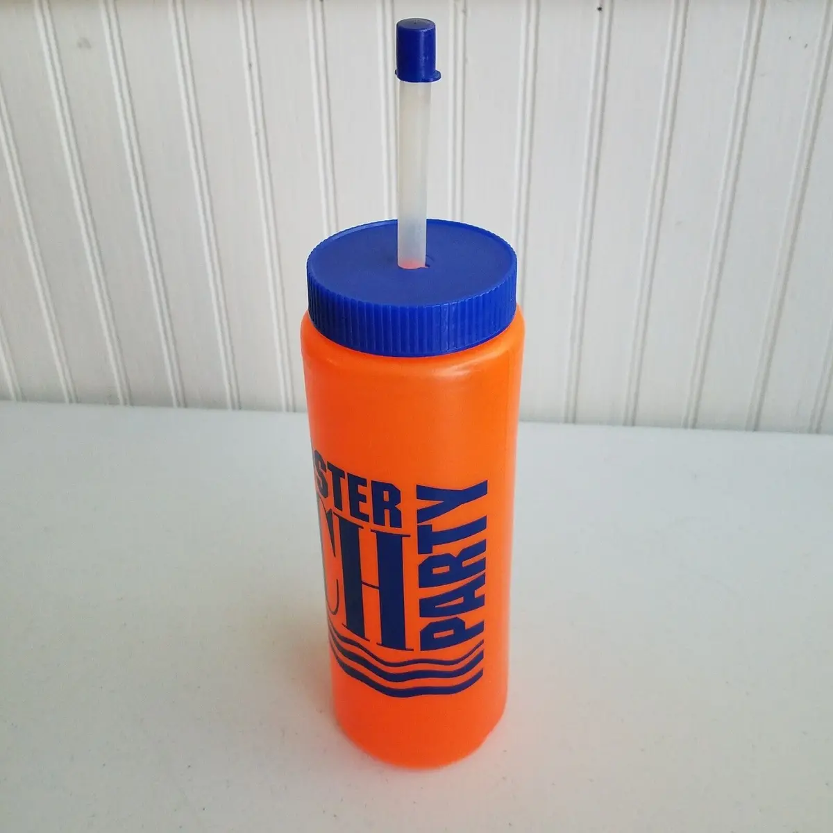 Vintage Blockbuster Beach Party Neon Orange Plastic Water Bottle 80S 90S Rare 2