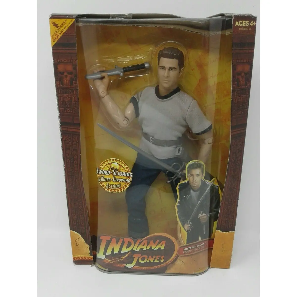 Indiana Jones Mutt Williams 12" Doll Sword Knife Action Figure 2008 Hasbro Nos 1