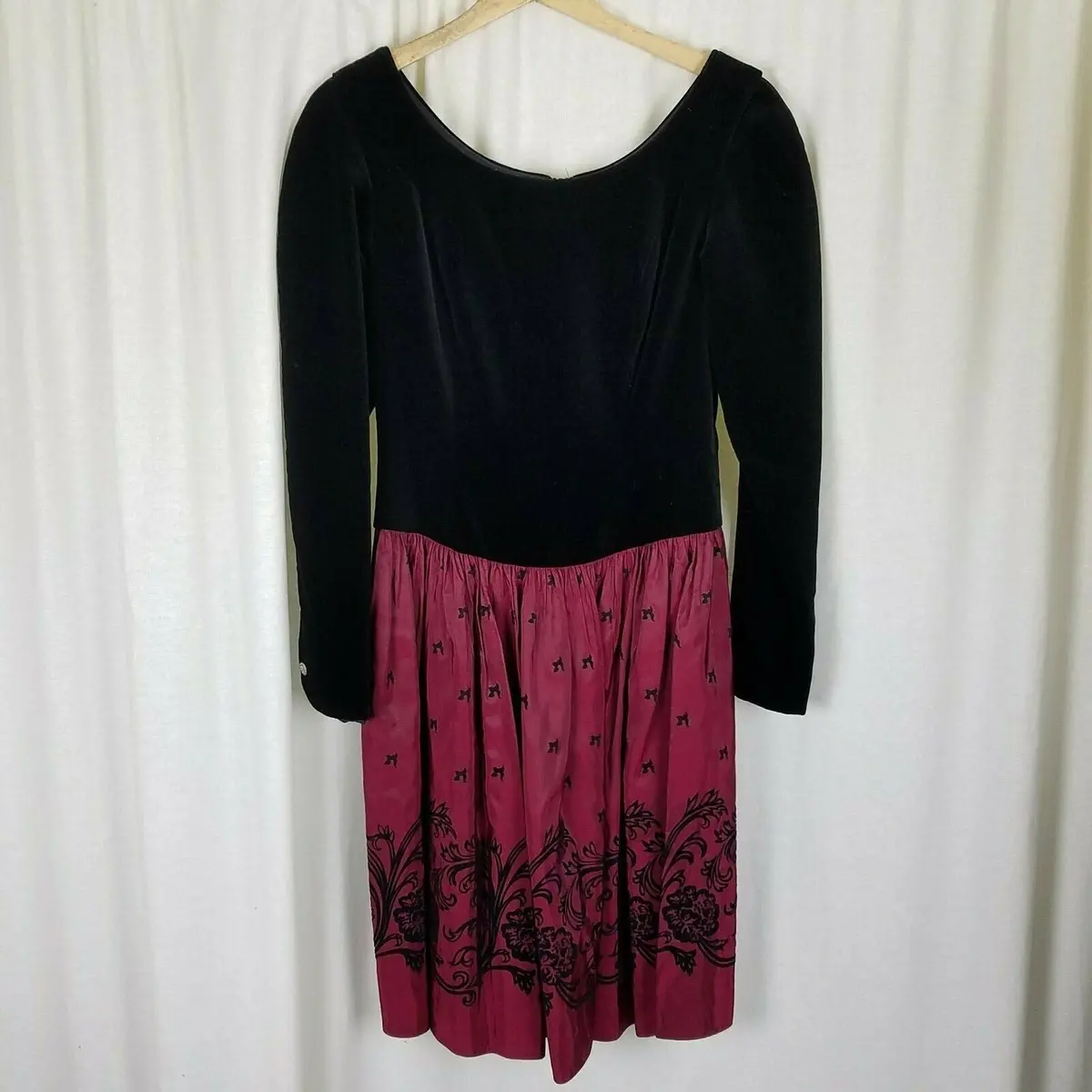 Vintage Laura Ashley Velvet Sheer Applique Twirl Holiday Party Dress Girls 14 1