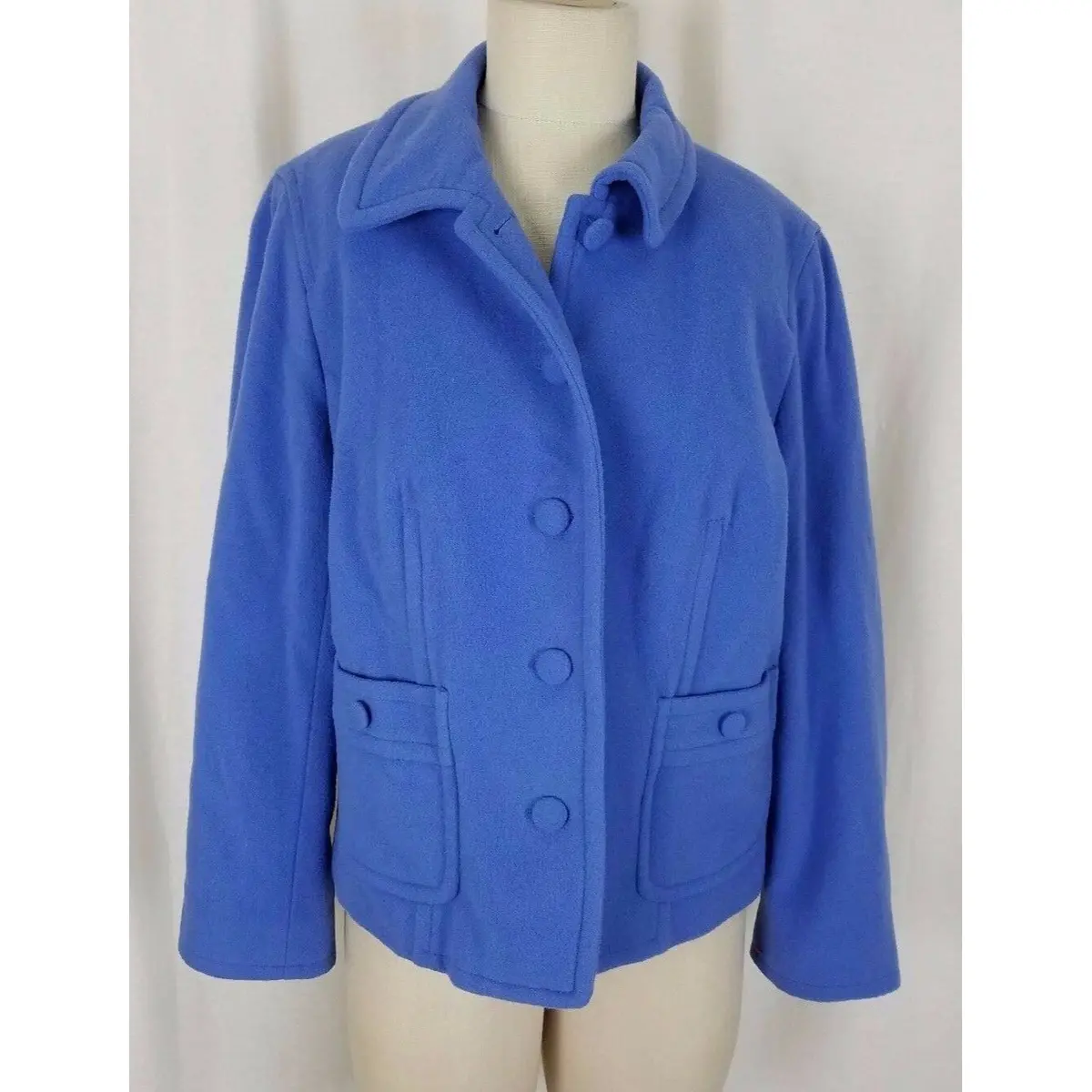 David Brooks Petites Wool Button Up Jacket Blazer Womens 12P Periwinkle Blue 1