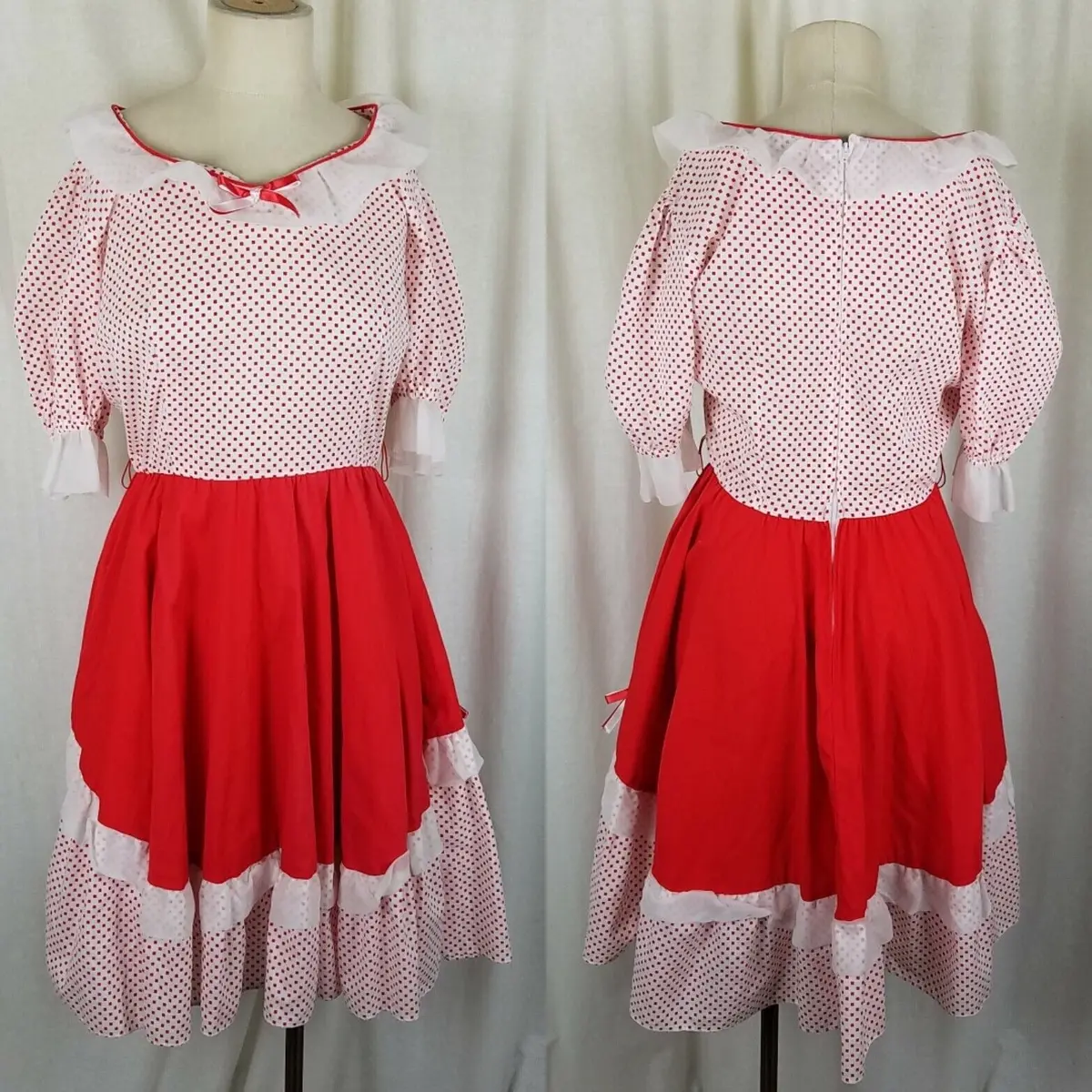 Square Dance Dress Jeri Bee Red Lace Ruffle Diamond Rockabilly Vintage Womens M 1
