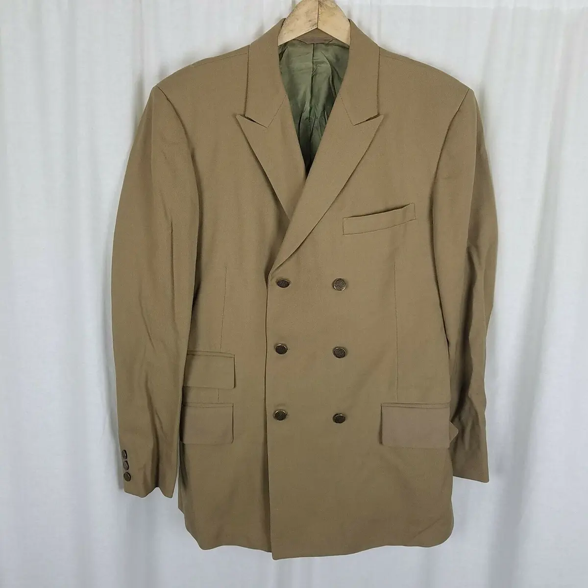 Vintage Louis Boston Double Breasted Wool Jacket Blazer Sportcoat Mens 44 Tan 1
