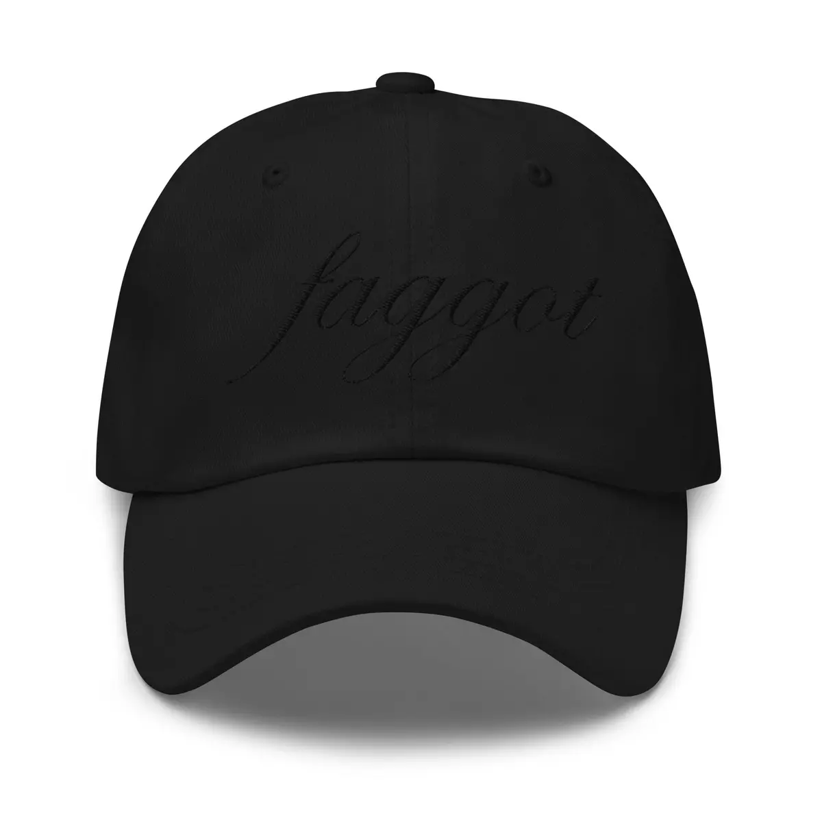 Black-On-Black Faggot Script Twill Dad Hat 1