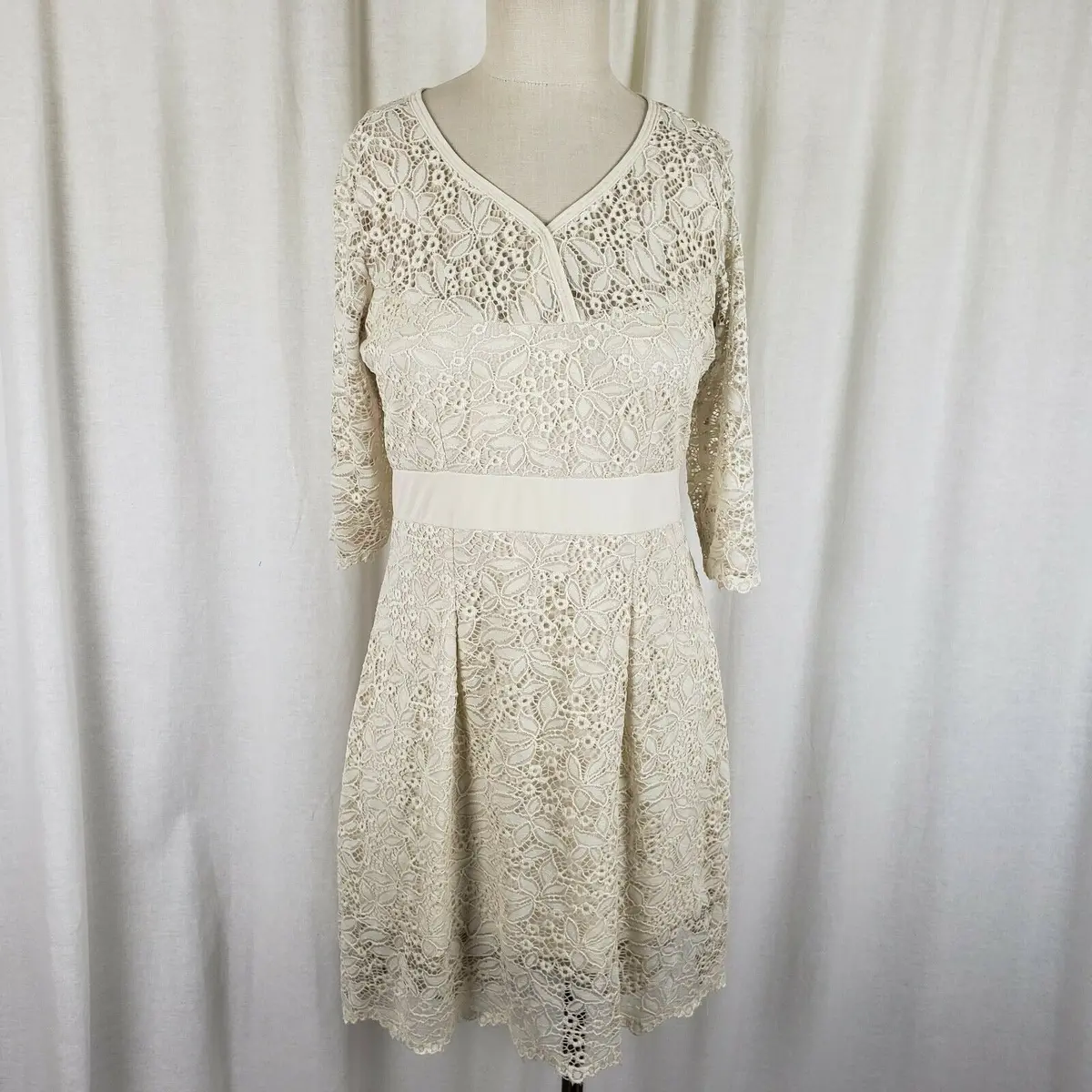 Mod Vintage 60S Twiggy Space Age Fit & Flare Twirl Dress Lace Overlay Womens M L 1