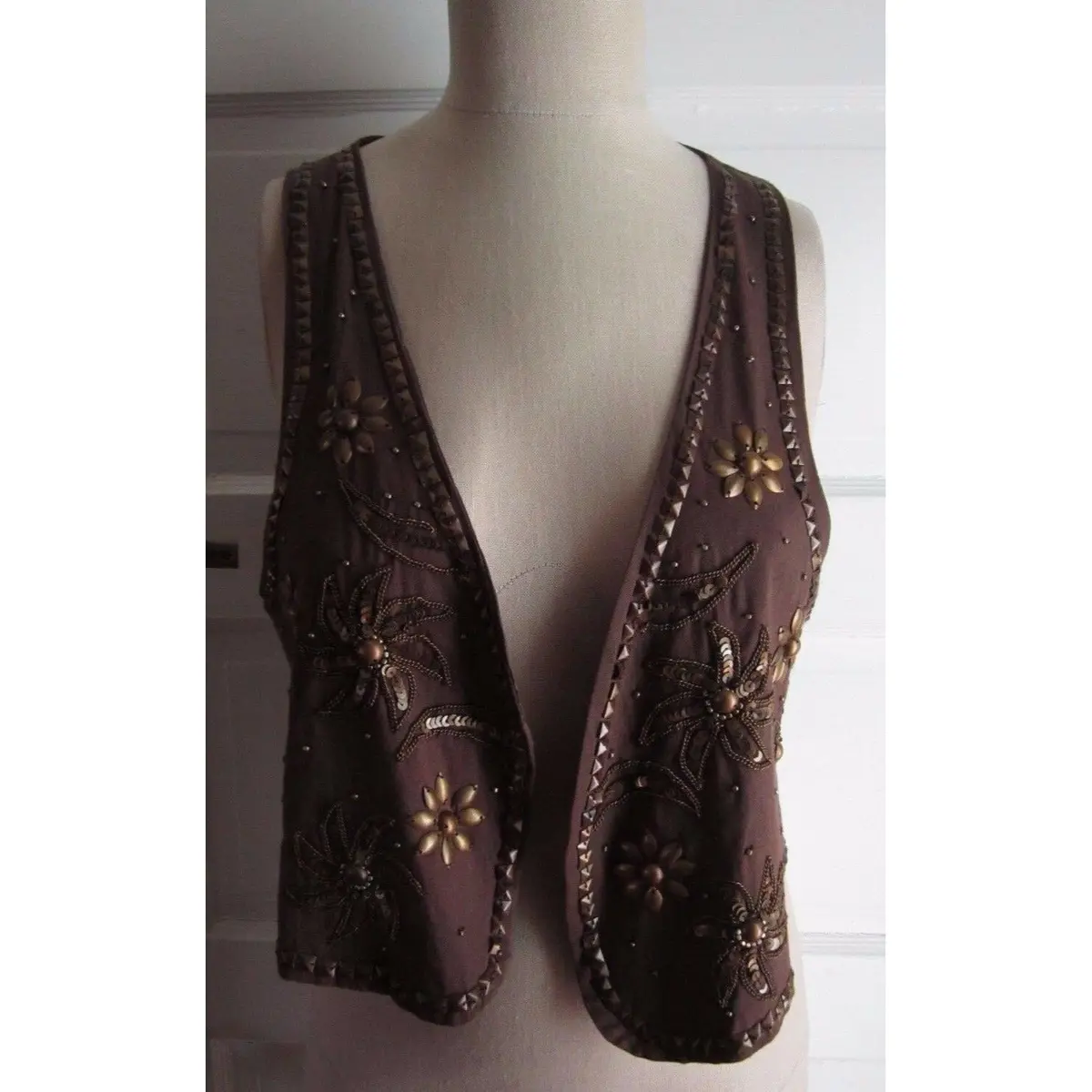 Nwt Leyenda Desde 78 Vest Womens L 42 Embellished Studded Wrap Open Front Boho 1
