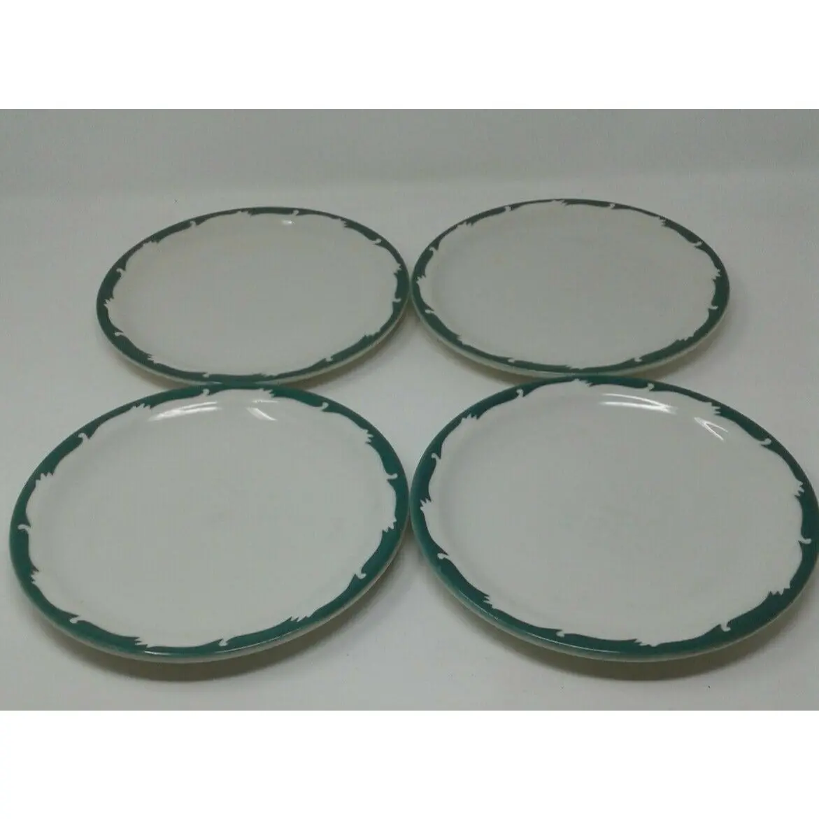 Syracuse China 8 7/8" Dinner Plates Vintage Green Trim Design 4-Kk Usa Set Of 4 1