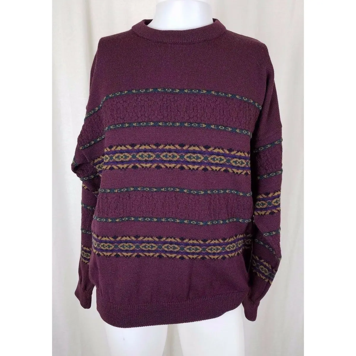 Burrati Uomo Knit Pure New Wool Nordic Ski Sweater Pullover Ireland Red Mens L 1