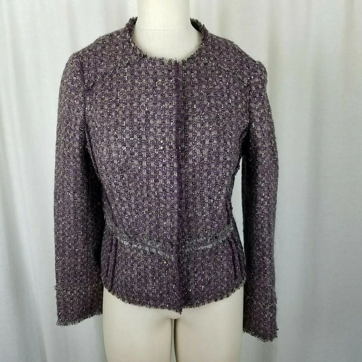 Brooks Brothers Wool Silk Frayed Tweed Riding Country Jacket Blazer Womens 10 1