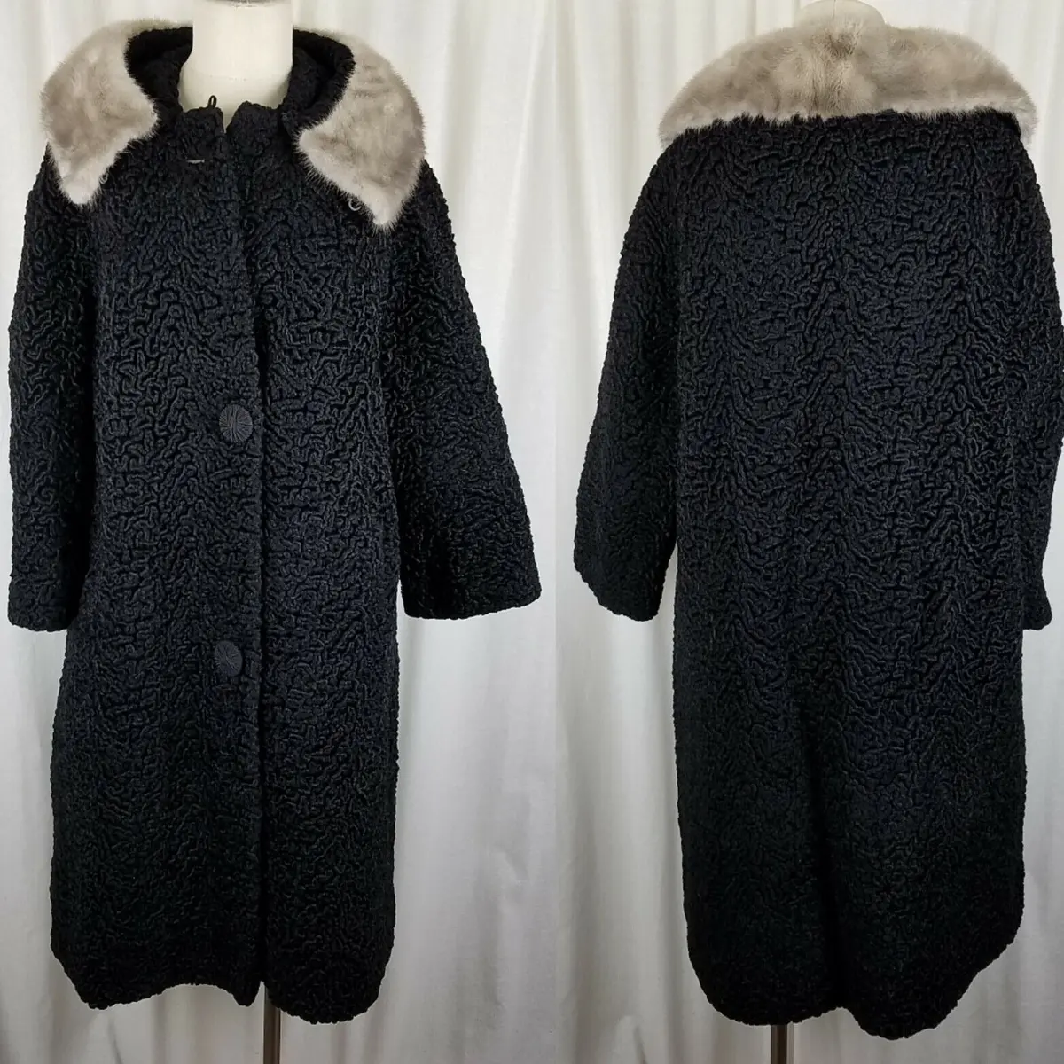 Vintage Lustrelam Persian Lambs Wool Fur Muff Collar Mcm Peacoat Coat Womens M 1