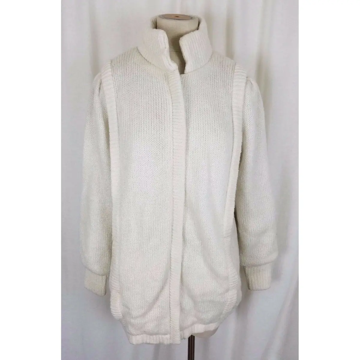 Carlisle Couture White Long Zip Up Cardigan Knit Sweater Jacket Coat Womens S 1