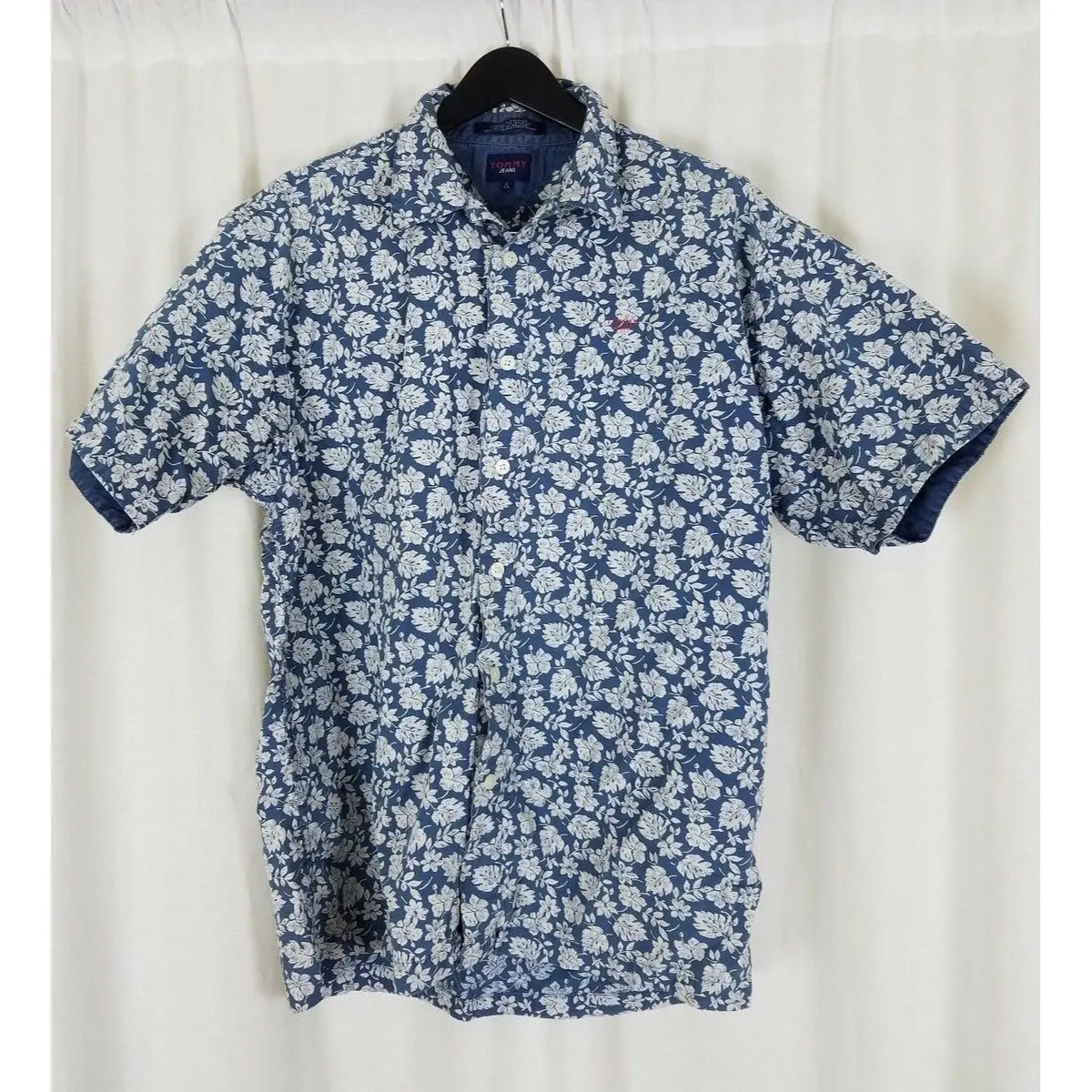 Vintage Tommy Jeans Short Sleeve Floral Print Button Down Hawaiian Shirt Mens L 1