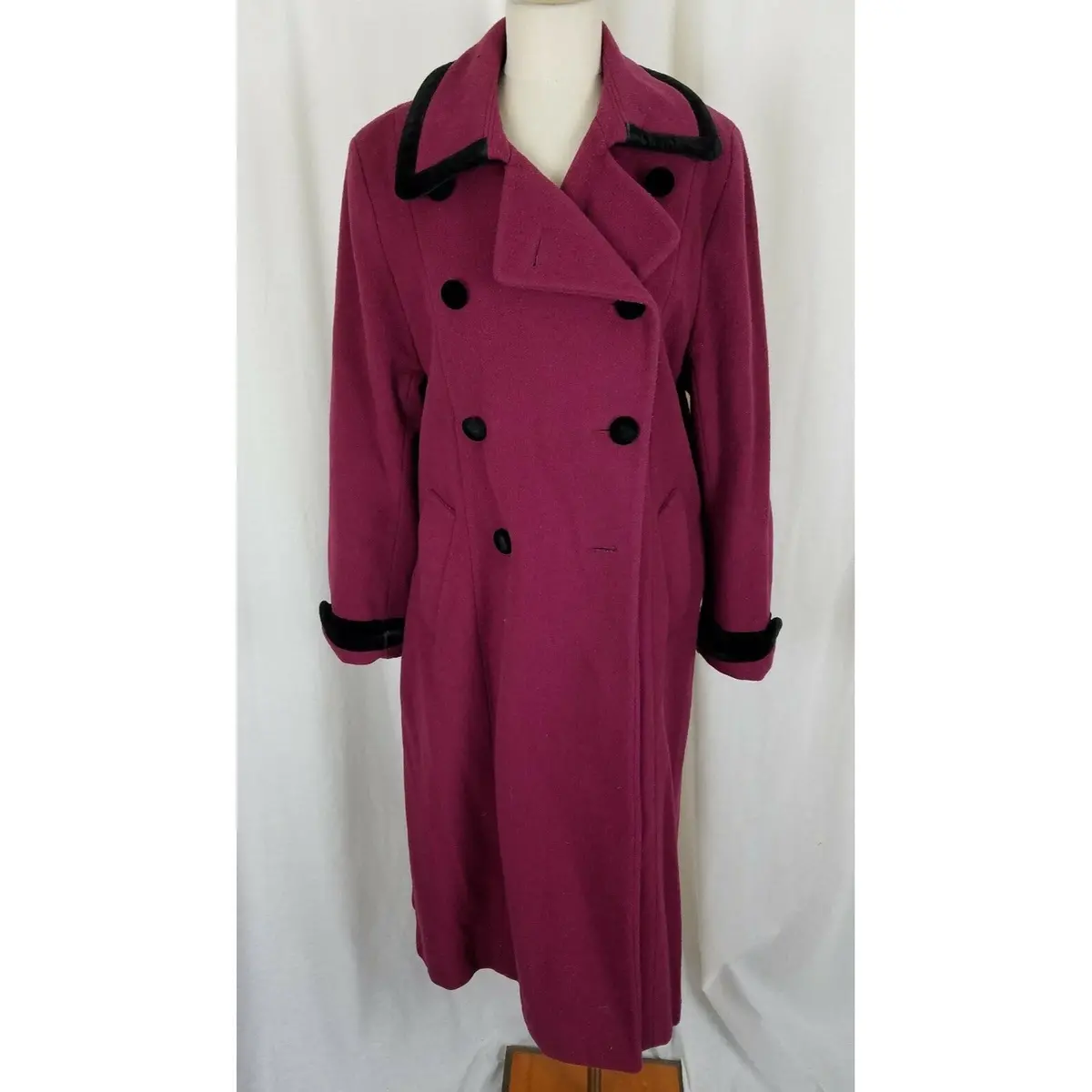 Spiegel Wool Velvet Long Maxi Double Breasted Peacoat Coat Womens 12P Raspberry 1