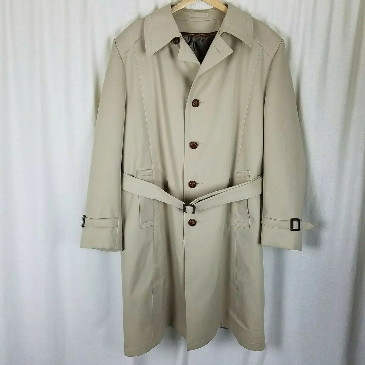 John Weitz By Casualcraft Insulated Belted Trench Coat Mens 46R Faux Fur Liner 1