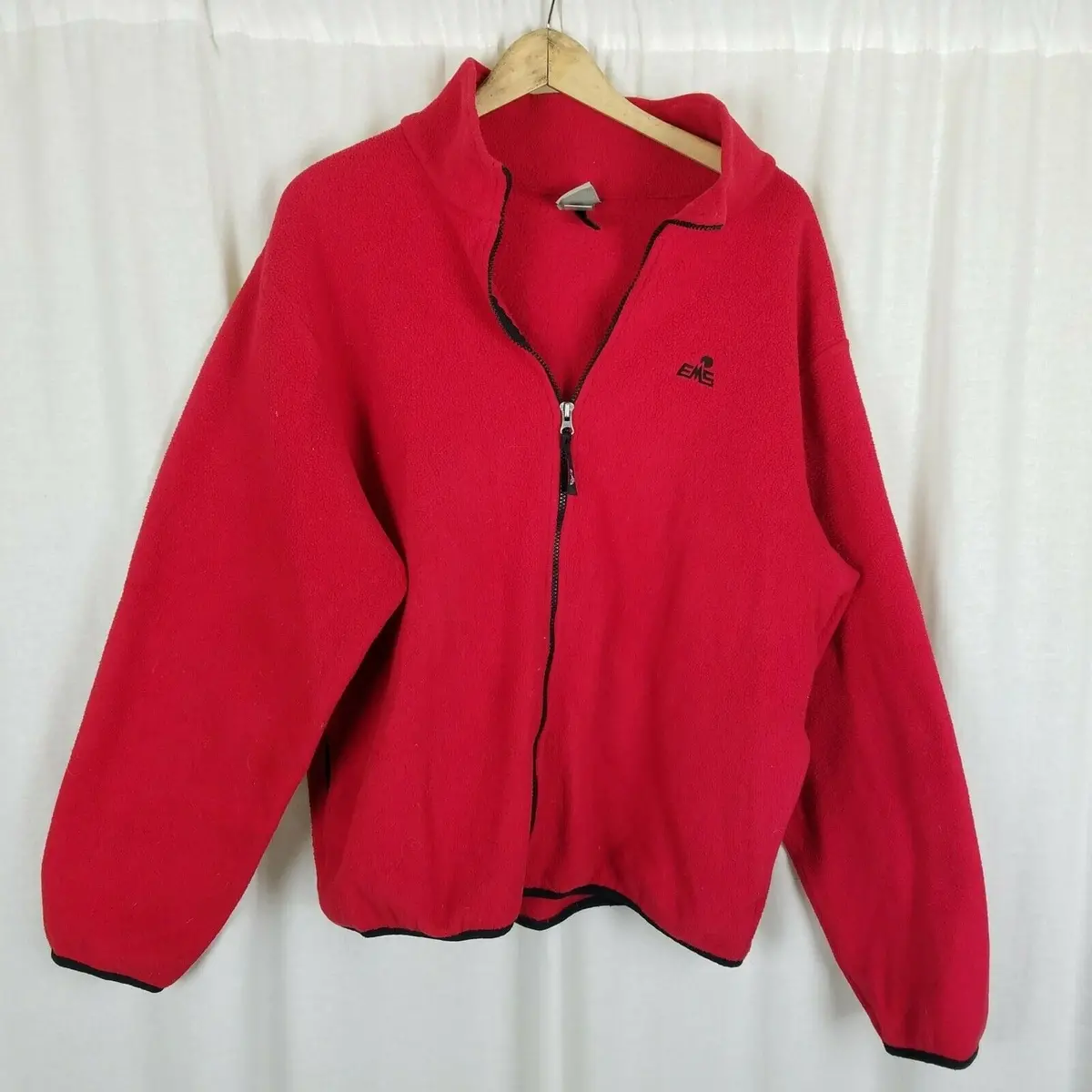 Vintage Ems Full Zip Up Fleece Jacket Mens L Eastern Mountain Sports Red Black 1