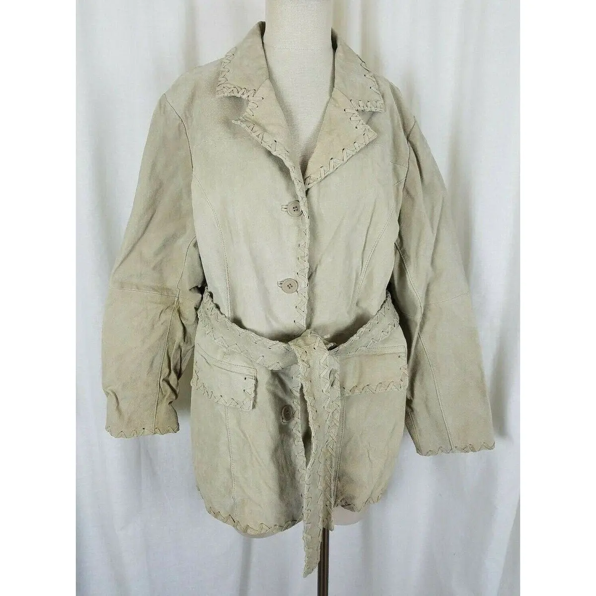 Outeredge Brushed Leather Suede Braided Belt Tie Sash Jacket Coat Womens 1X Plus 1