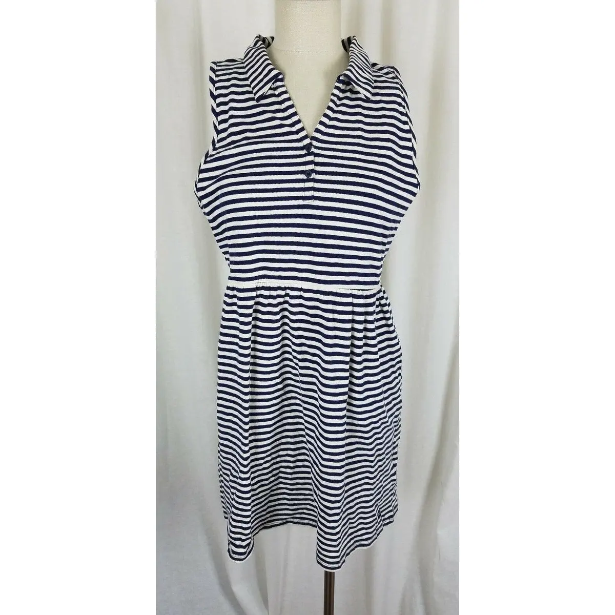 Dockers Jersey Knit Cotton Striped Summer Mini Dress Womens M Navy Blue Sailor 1