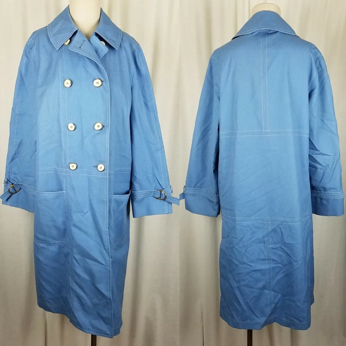 Misty Harbor Yachtsman Cloth Blue Canvas Rain Trench Coat Womens 14 Sailing Vtg 1