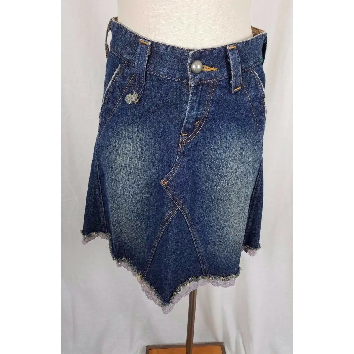 Levis Slouch 504 Lace Denim Blue Jean Distressed Faded Skirt Womens Juniors 5 1