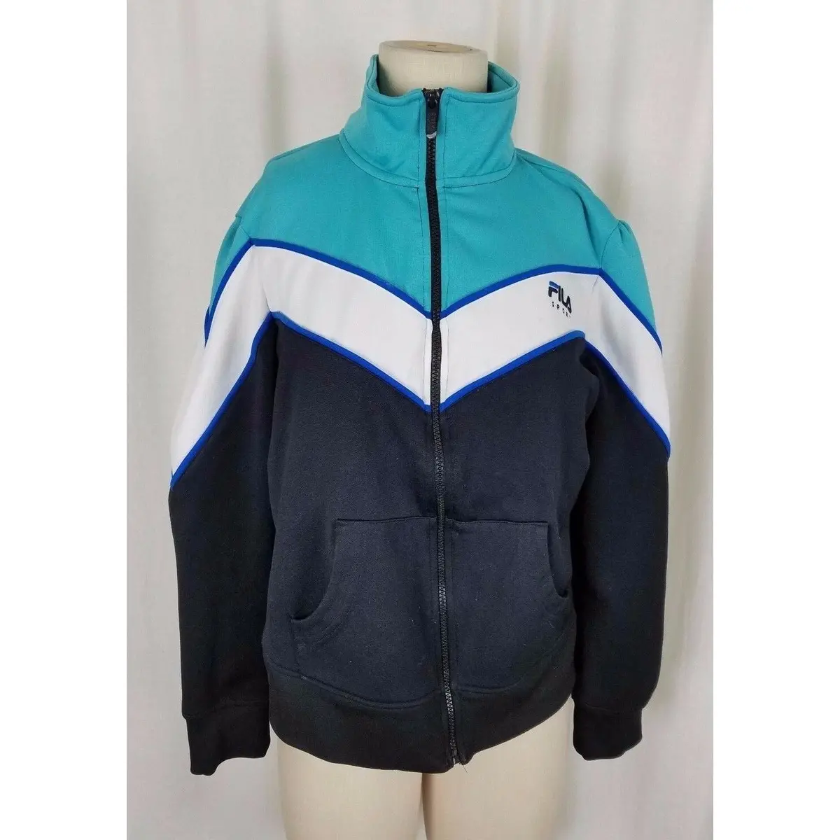 Fila Sports Chevron Striped Zip Through Sweatshirt Tennis Track Jacket Womens Xl 1