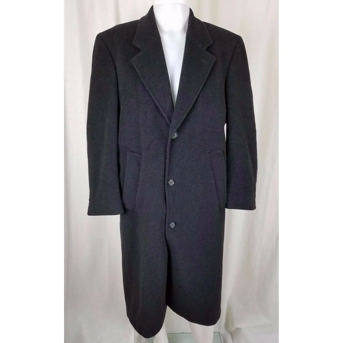 Kasper Black Mohair Wool Peacoat Overcoat Top Dress Coat Mens 38 Short Charcoal 1