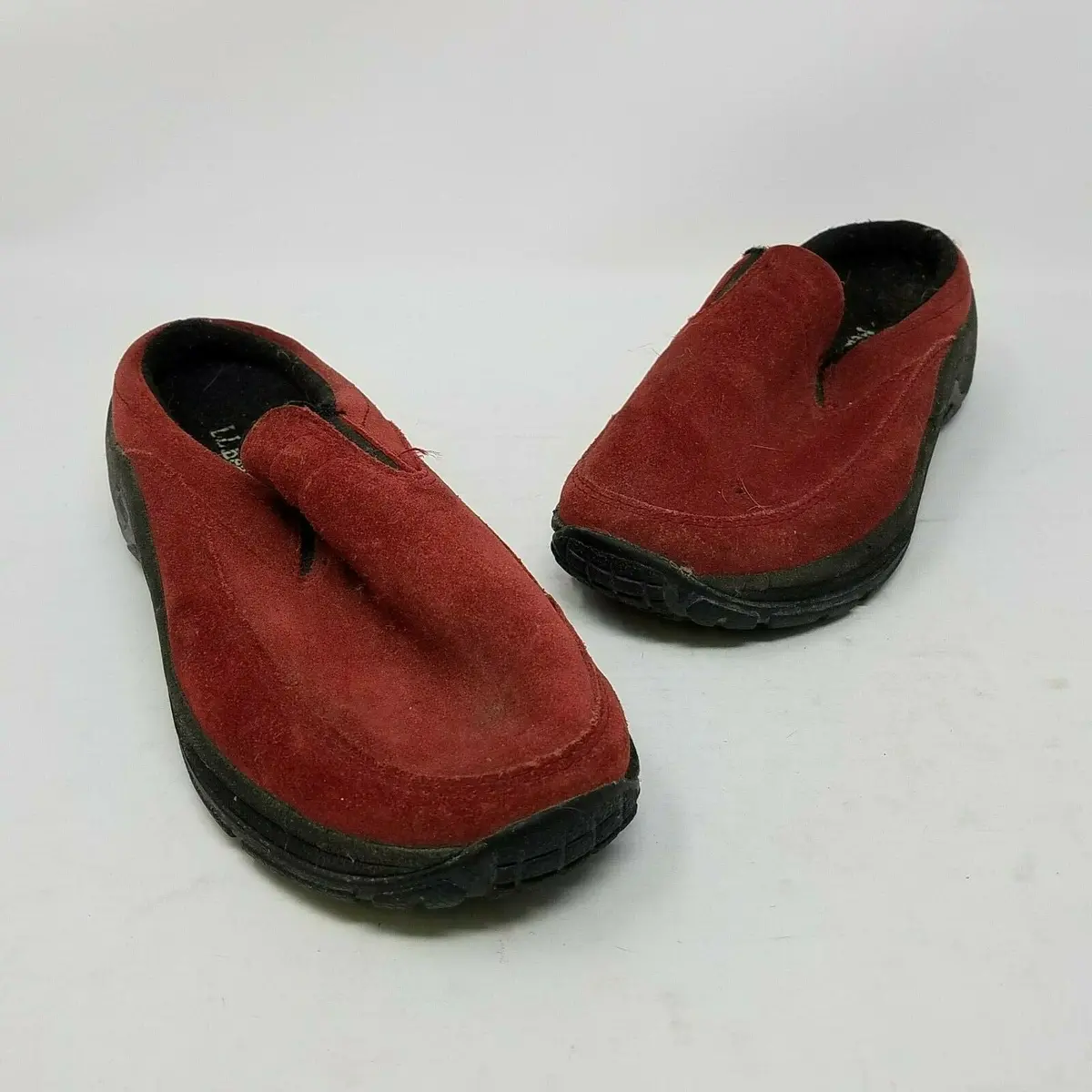 Ll Bean Slip On Suede Mules Mocs Moccasins Comfort Shoes Womens 5.5 Red Slides 1