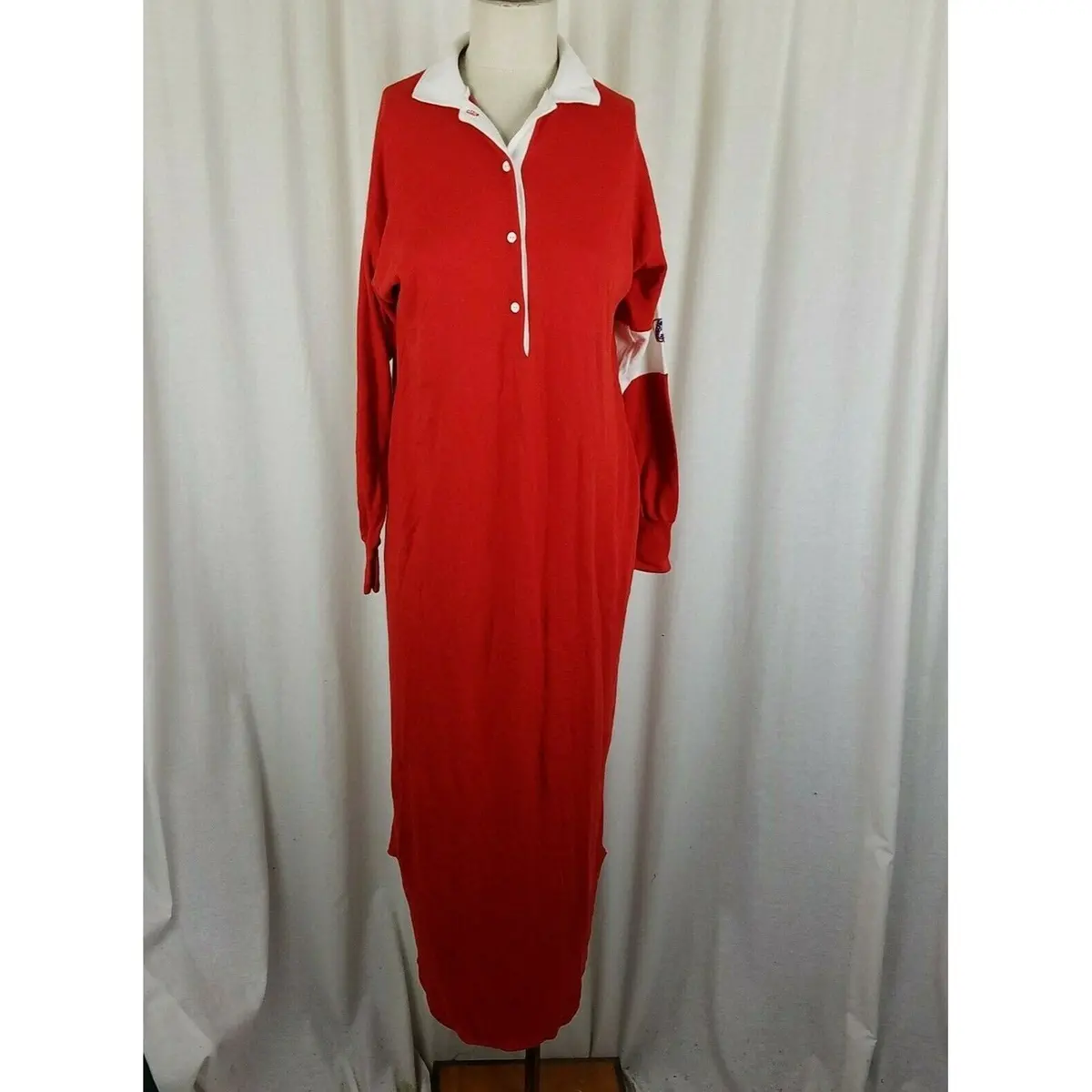 Vintage Lollipop Henley Maxi Nightgown Nightie Sleep Shirt Womens M Usa 70S Usa 1