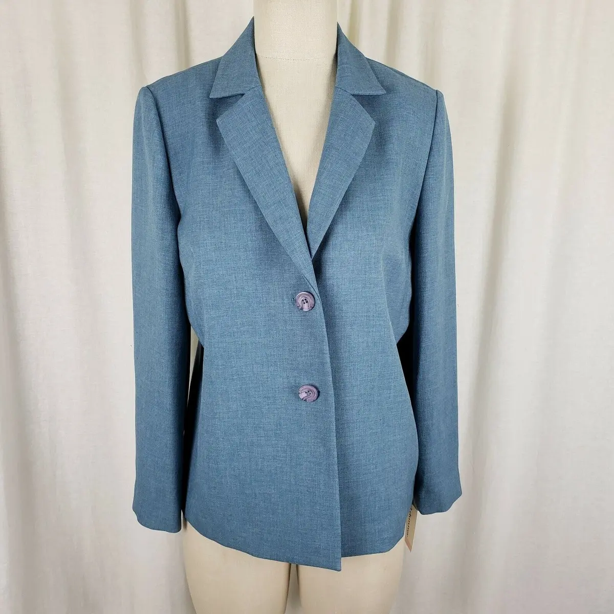 Alfred Dunner Petites Eaton Square Polyester Blazer Jacket Womens 10P Blue Nos 1