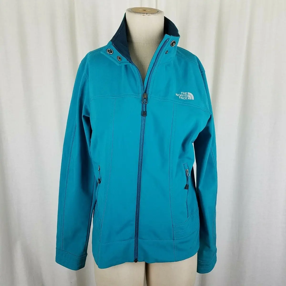 The North Face Fleece Lined Zip Up Microfiber Windbreaker Jacket Womens M Blue 1