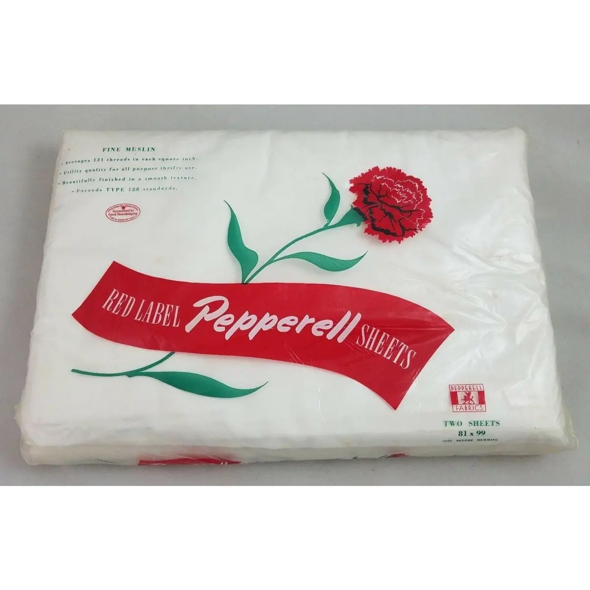 Vintage Pepperell Red Label 40S 50S White Muslin Full Double Flat Sheets Set Nos 1