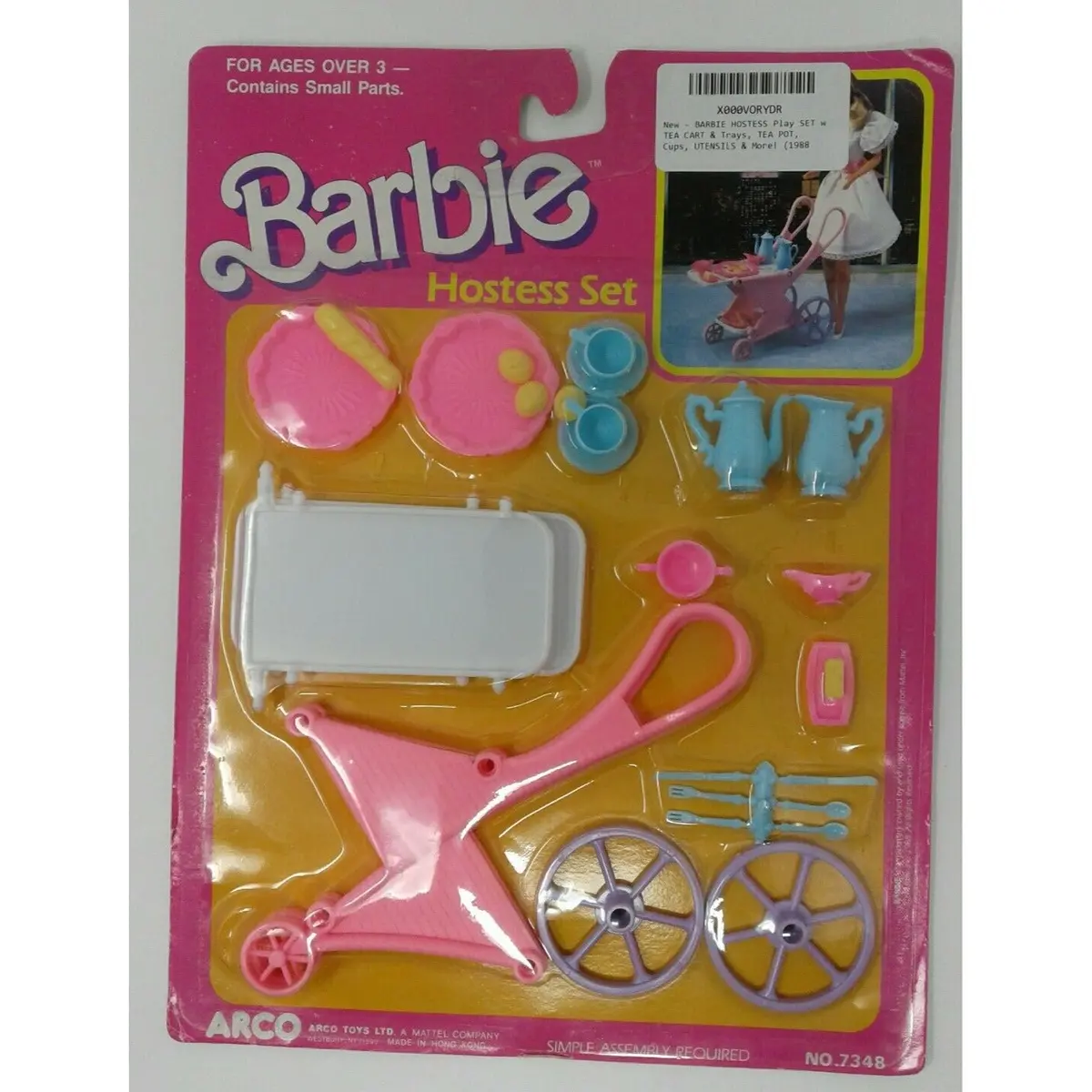 Vintage Barbie Hostess Set Tea Cart & Accessories Arco Mattel 7348 1989 Nos 1