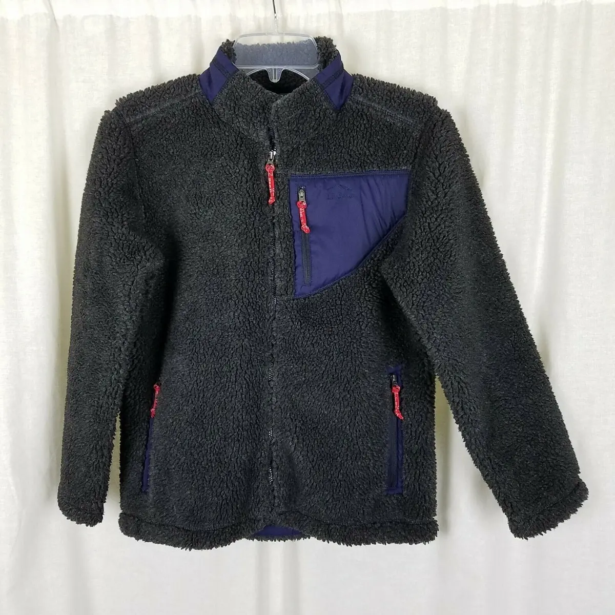 Ll Bean Sherpa Shearling Berber Fleece Jacket Boys Kids M 10 12 Gray Deep Pile 1