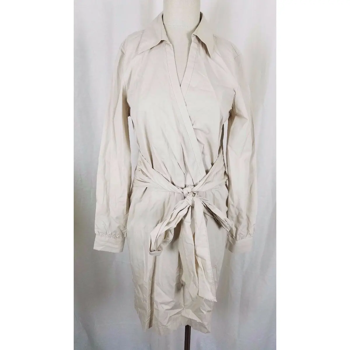 Apart Brand 100% Cotton Wrap Tie Sash Shirt Coat Dress Womens 8 Nwot Tan Khaki 1