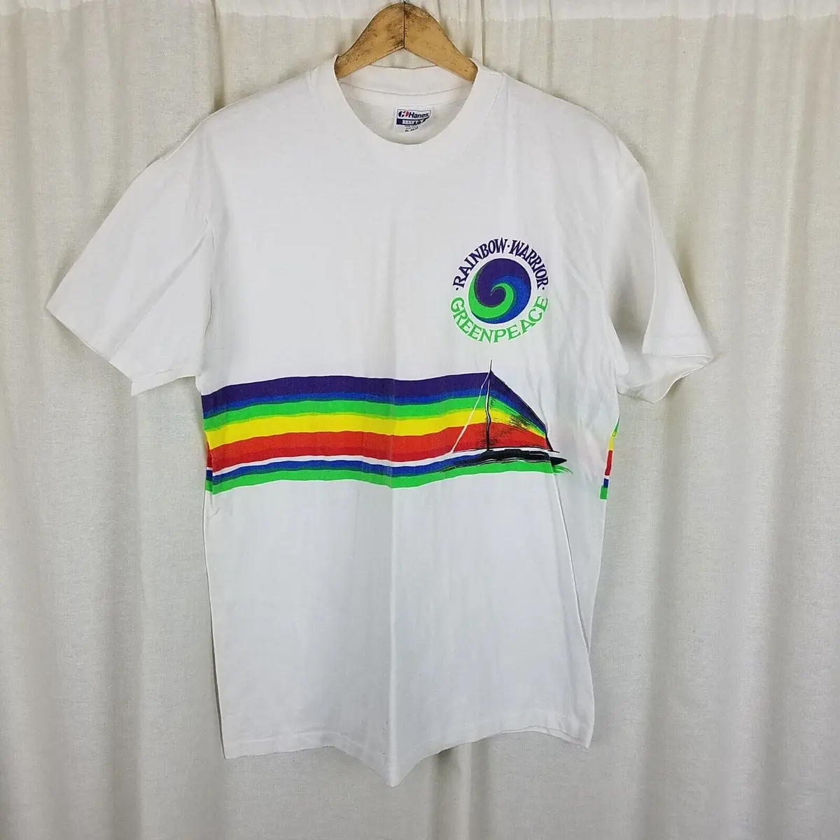 Vintage 90S Greenpeace Rainbow Warriors Tshirt Mens Xl 80S Ship Save The Whales 1