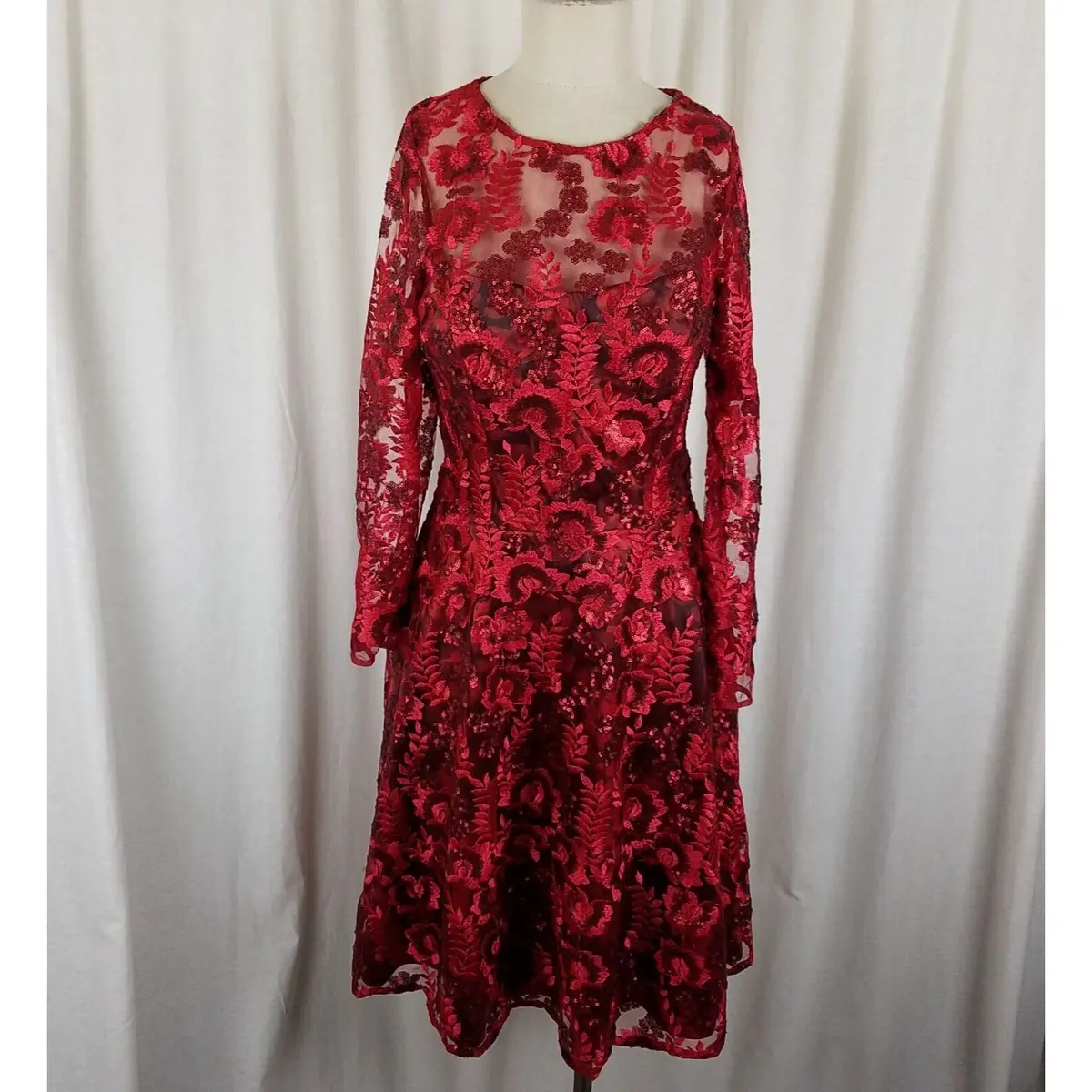 Vintage Red Lace Avant Garde Twirl Fit & Flare Prom Formal Dress Womens S Black 1