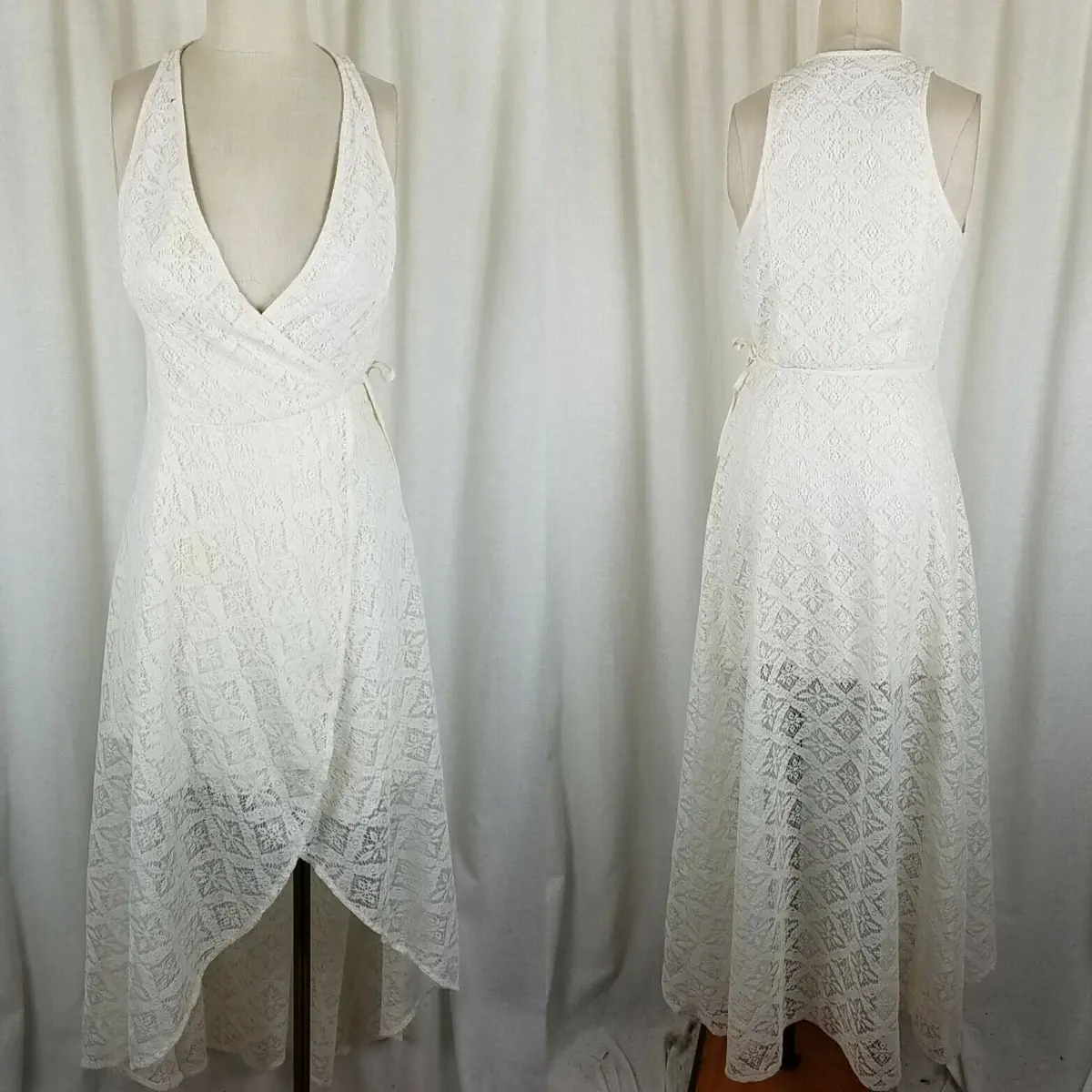 Abercrombie & Fitch Lace Wrap Summer Dress Womens S Hi Lo Assymetrical Plunge 1