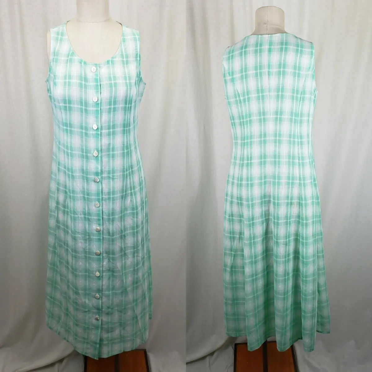 Ll Bean Freeport Studios Green Plaid Maxi Summer Shirt Dress Womens Petites 10P 1