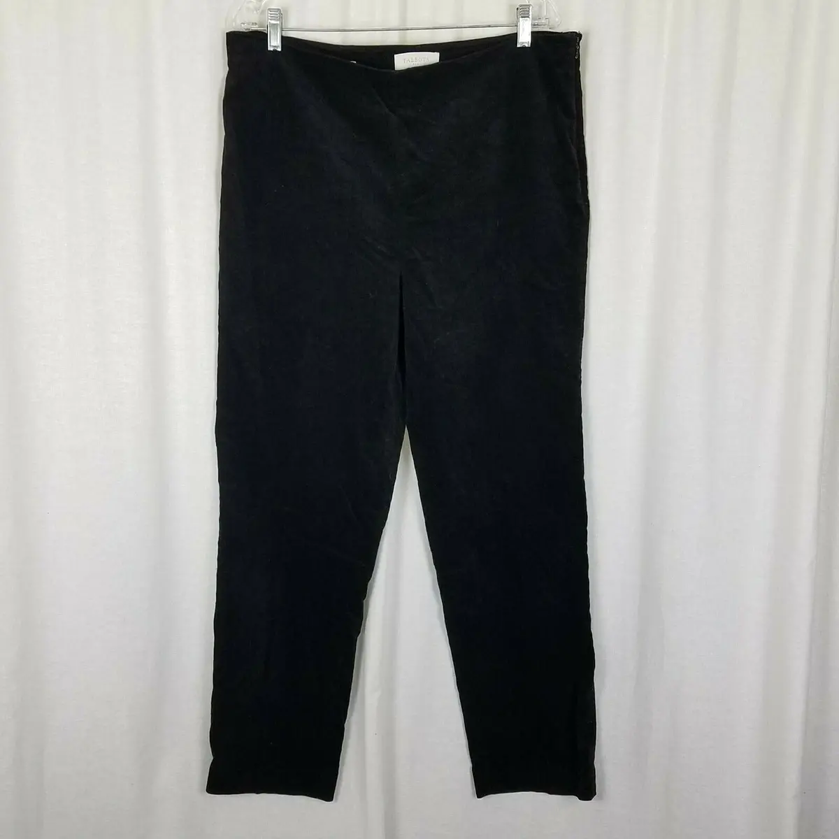 Talbots Classic Side Zip Black Velvet Brushed Cotton Pants Womens 16 Flat Front 1