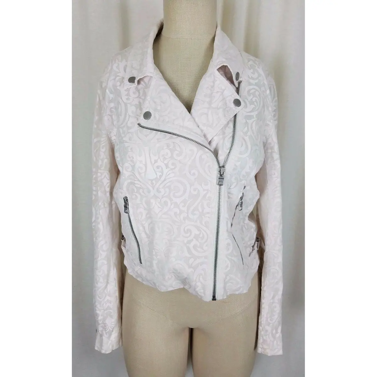 Ax Armani Exchange Side Zip Vegan Faux Leather Pink Moto Biker Jacket Womens L 1